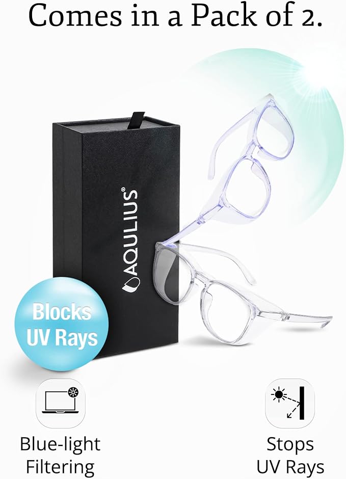 Aqulius 2 Pack Stylish Safety Glasses Goggles, Scratch Resistant, Safety Glasses for Women, Blue Light, Glasses for Nurses