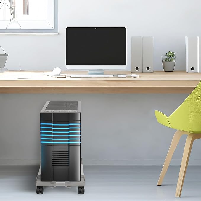 Liitrton Mobile CPU Stand with 4 Locking Casters, Ventilated PC Tower Stand for Floor, Fits Most PC Towers, Office Gamers (Light Grey)