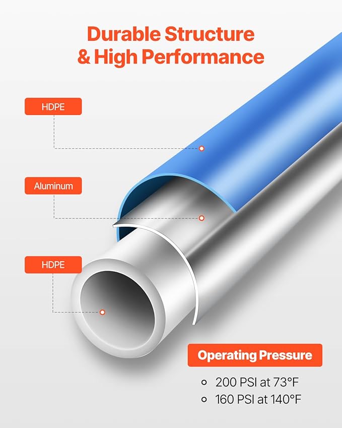 VEVOR Air Compressor Line Kit, 100FT x 3/4", HDPE-Aluminum Compressed Air Piping System, Leak-Proof, Pressure-Resistant & Easy-to-Install, Compressed Air Line Tubing Kit for Garages Workshops, Blue