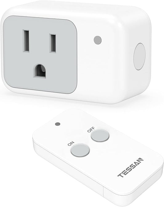 Remote Control Outlet, TESSAN Wireless Electrical Outlet Light Switch, Wall Outlet Plug with ON/Off Switch for Indoor String Lights, Lamps, Small Appliances, 1250W 100ft Range (1 Remote +1 Outlet)