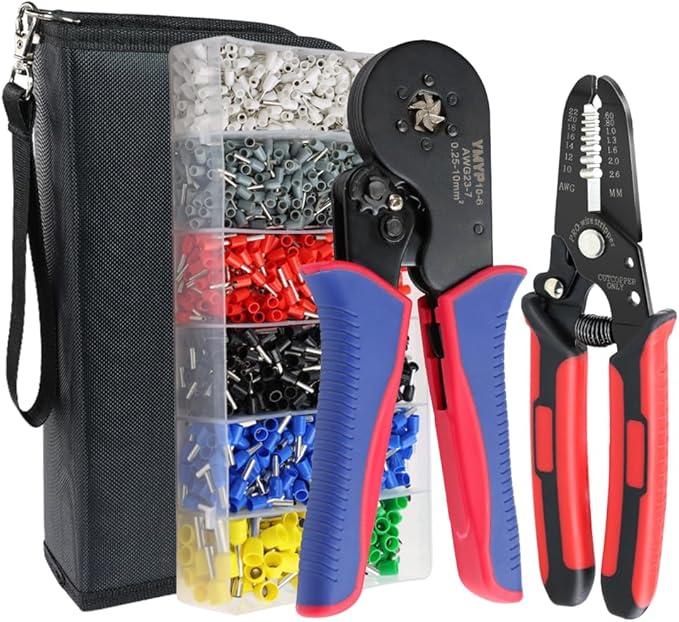 Ferrule Crimping Tool AWG 23-7, Hexagonal Crimper Plier with Wire Stripper & 1900Pcs End-Sleeves Terminals Kit