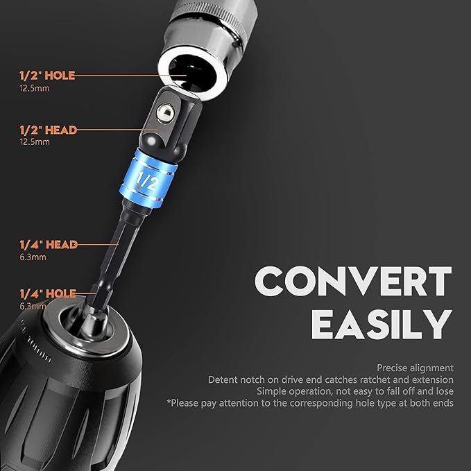 Impact Grade Driver Sockets Adapter Extension Set Drill Bit+Right Angle Drill,3Pcs 1/4 3/8 1/2" Universal Socket Adapter Set,105 Degree Right Angle Screwdriver set Drill Hex Bit Socket Adapter