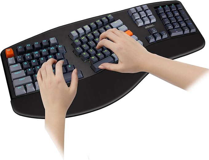 ADESSO EasyTouch 1500 Ergonomic Mechanical Keyboard with Cherry Red Switches Wired Wireless Bluetooth RGB Illuminated Multi OS for Mac VIA Programmable with Copilot AI Hotkey