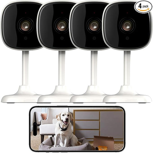 4 Pack Indoor Camera Wireless, Pet/Baby/Elderly Security Cameras, AI Motion Detection, Night Vision, 24/7 Recording, 2-Way Talk, Cloud/SD Storage, Work with Alexa & Google Assistant, 2.4GHz WiFi