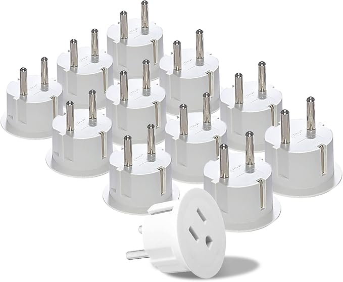 OREI American USA To European plug adapter – Type E/F schuko plug adapter - Use in Germany, France, & more - CE Certified – For Mobile, Laptop & Camera Chargers - 12 Pack