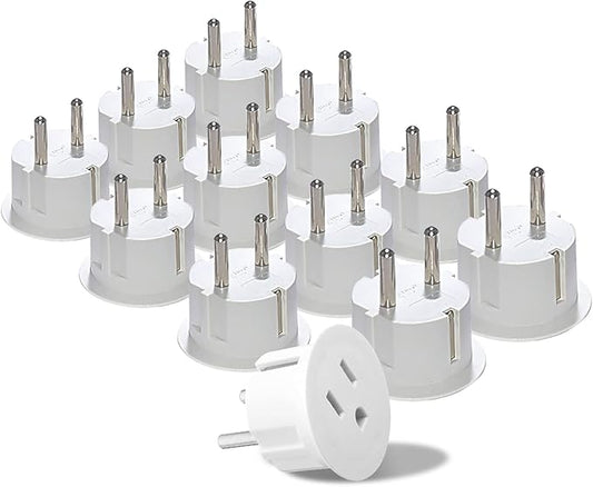 OREI American USA To European plug adapter – Type E/F schuko plug adapter - Use in Germany, France, & more - CE Certified – For Mobile, Laptop & Camera Chargers - 12 Pack