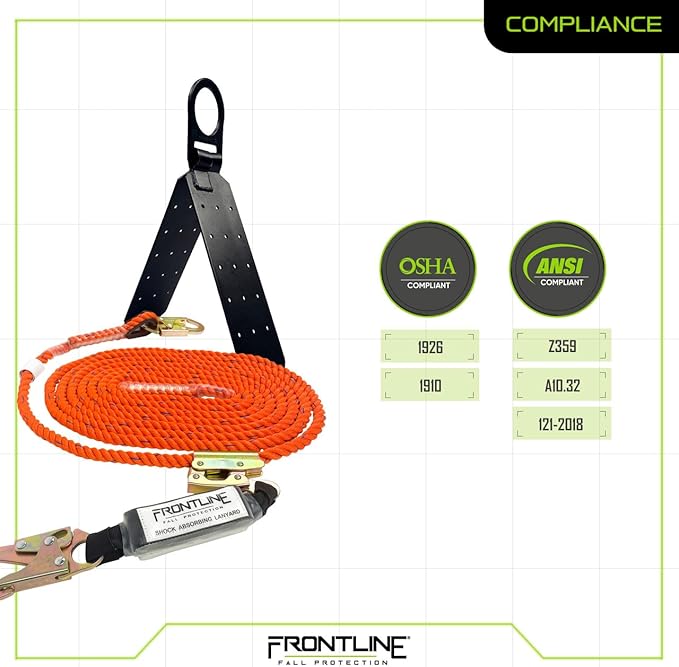 Frontline Combat Complete Roofers Kit with 50' Lifeline Combat™ Full Body Harness | OSHA & ANSI Compliant