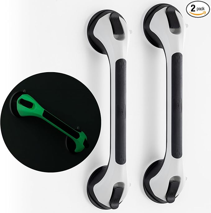 TAILI Shower Grab Bar Glow in The Dark, 2 Pack 16.8 in Grab Bars for Bathtubs and Showers, Shower Handle Shower Rail for Seniors and Elderly,Bathroom Safety Grip Removable No Drilling Waterproof Black
