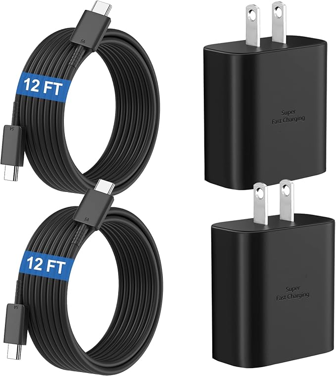 45W Super Fast Charger USB C Android Phone Charger Type C Charger Fast Charging Block with 12FT C Charger Cord for Samsung Galaxy S25/S25 Ultra/S25+/S24 Ultra/S24/S24+/S23/S22/S21/S20/Note20/Note 10