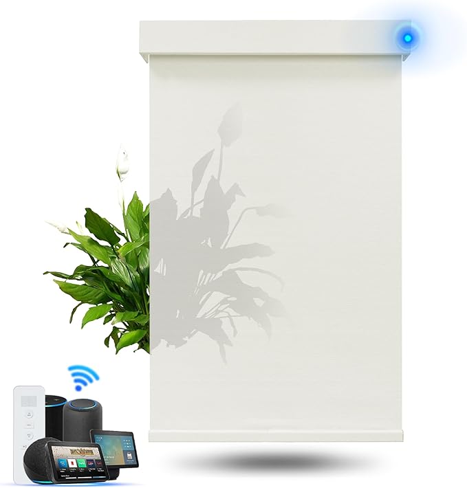 Motorized Blinds with Remote, Light Filtering Smart Roller Blinds Compatible with Apple Homekit Google Home and Alexa, Automatic Window Blinds Customize, Beige