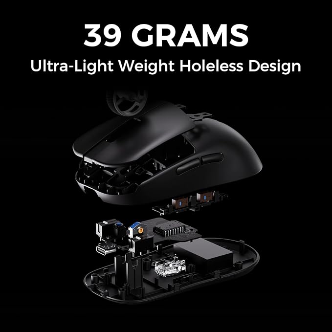 L7 Pro Wireless Gaming Mouse, PAW3395 26K Sensor, Wireless/Wired Dual 8K Polling, 39g Ultra-Light Weight, 2.4GHz RF/BT/Wired Tri-Mode Connection (Pro-PAW3395 26K Sensor, White)