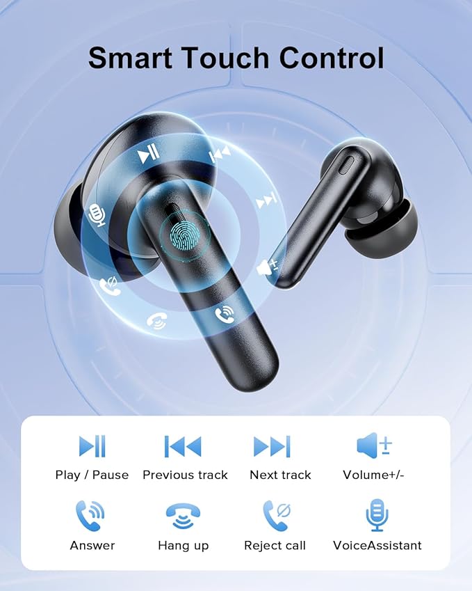 Wireless Earbuds, 42H Playtime Bluetooth 5.3 Headphones, HiFi Stereo Call Noise Cancelling Earbuds, IPX7 Waterproof Stereo in-Ear Earphones with LED Display for iOS Android (Black)