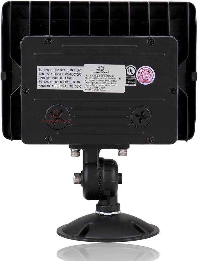 RuggedGrade 80W LED Flood Light | Kivo II Series | 11,600 Lumens | Color Selectable 3000K/4000K/5000K | 145 Lumens per Watt | Outdoor Waterproof Security Light | Round Surface Mount | DLC 5.1 Premium