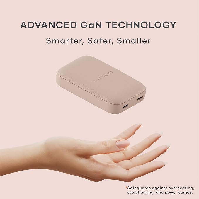 Satechi OntheGo 67W Wall Charger, GaN USB C Travel Charger with 2 USB-C PD Fast Charging Ports, for MacBook Pro/Air, iPad Pro/Air, iPhone 16, Steam Deck, Galaxy, Windows – Desert Rose