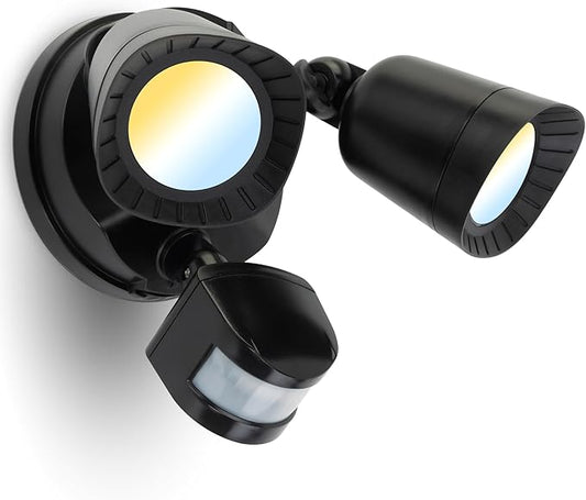 LED Motion Sensor Outdoor Light, 16W 2000LM 3000/4000/5000K Adjustable, 3CCT IP65 Waterproof Flood Lights, 3 Head Dusk to Dawn Motion Detected Security Light for Patio, Garage, Yard(Black)