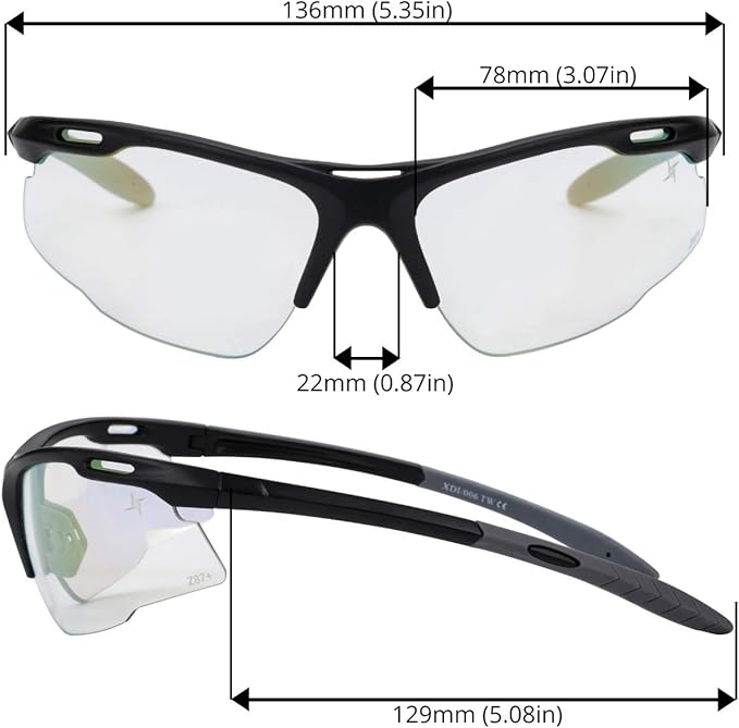 X Power Photochromic Lenses Safety ANSI Z87+ Impact Resistant Polycarbonate Lens & Frame
