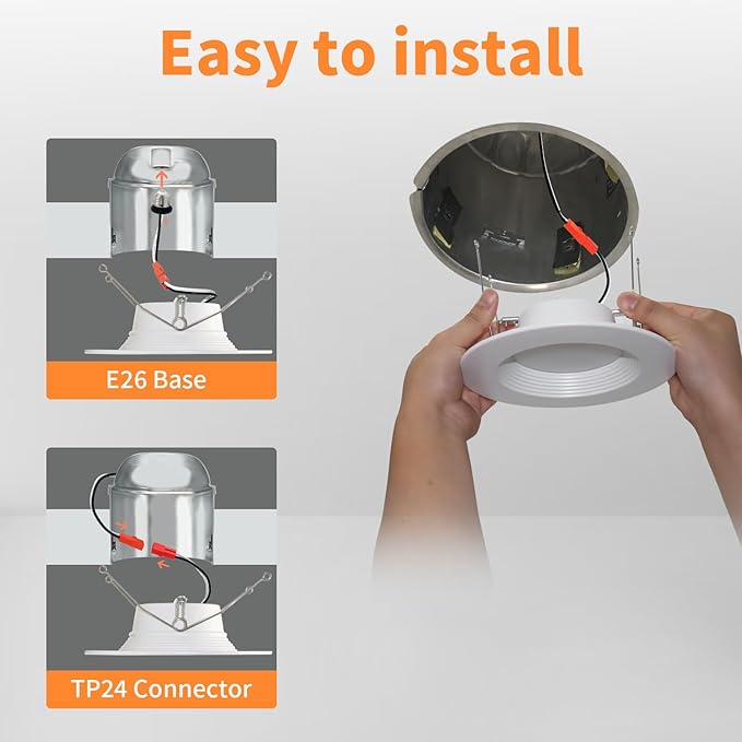 Peteme E26 Retrofit LED Recessed Lighting 6 Inch, IC Rated ETL Certified Smart Can Light Baffle Trim Style, RGBCW Dimmable Color Changing Soffit Downlight Compatible with Alexa/Google, 1100LM, 6 Pack