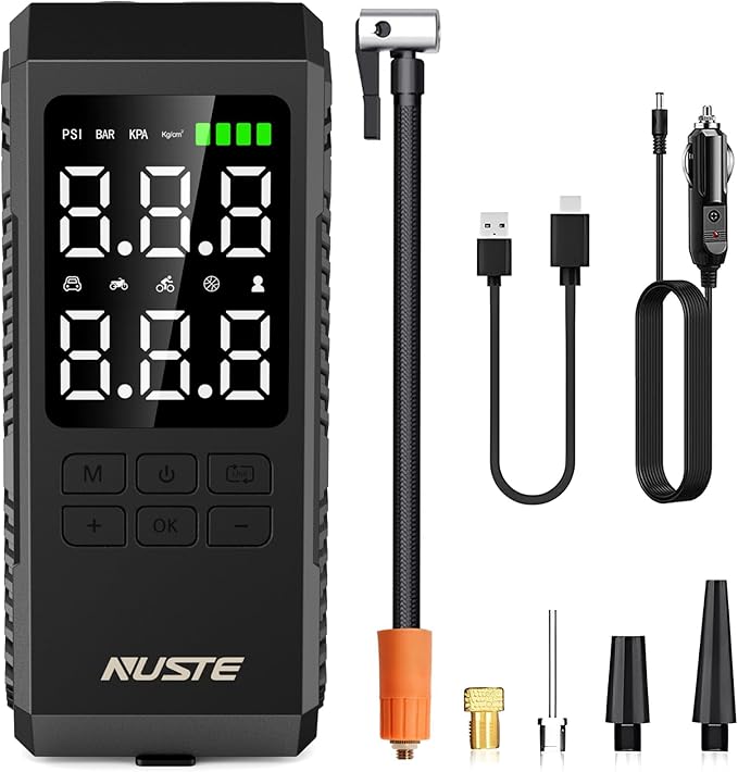 Tire Inflator Portable Air Compressor, Air Pump for Car Tires with Digital Pressure Gauge, 150PSI Rechargeable Battery, LED Light, Cordless Bike Tire Pump for Car, Motorcycle, Bicycle