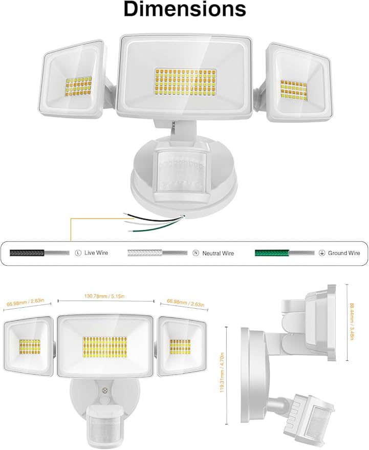 Onforu 65W Smart LED Security Lights Motion Sensor Light Outdoor, 5500LM, 2500K-6500K, APP Control, WiFi Alexa Flood Light Motion Detector with Adjustable 3 Head, IP65 Wall Light for Yard, Garage
