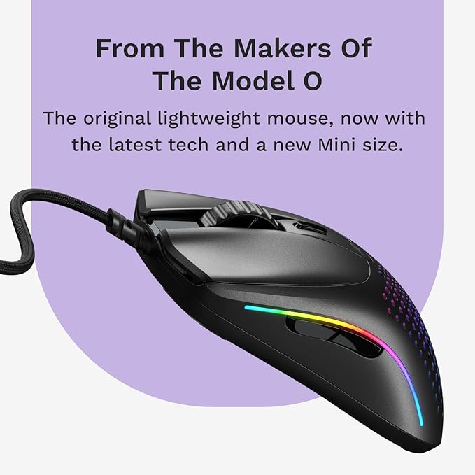 Glorious Model O 2 Mini Wired Gaming Mouse: Superlight 49g, 26K Optical Sensor, Motion Sync, 80M Clicks, 6 Programmable Buttons, Mouse for Small Hands, FPS, MMO, MOBA, Battle Royal Mouse, Black