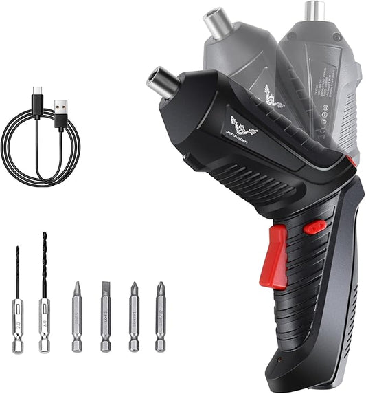 8 in 1 Electric Screwdriver Cordless Drill Rechargeable Set 3.6V Li-ion 3.5N·m Max Torque Electric Rotatable LED Light Screwdriver Multi-Angle Work balck for Home Office DIY Tools