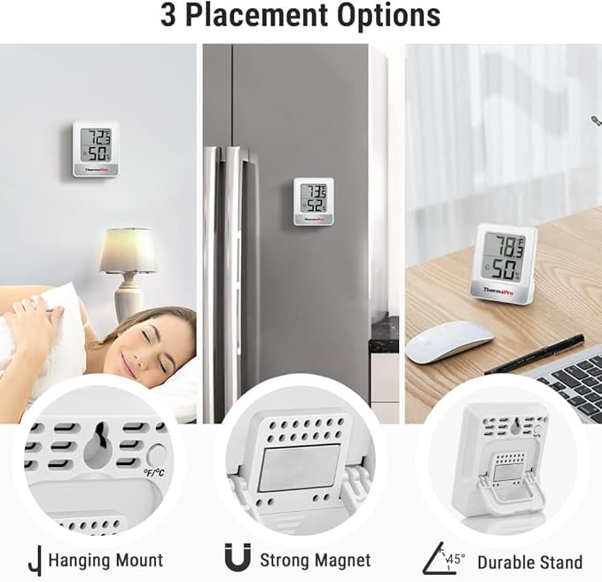 ThermoPro TP49 4 Pieces Digital Hygrometer Indoor Thermometer Humidity Meter Mini Hygrometer Thermometer with Temperature and Humidity Monitor Room Thermometer
