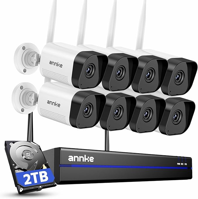 ANNKE Wireless Camera System, 16CH Expandable 4K Security NVR, 8Pcs 3MP Outdoor Cameras, 2-Way Audio, Dual-Band WiFi, Human Detection, IP66 Waterproof, 2TB HDD, Compatible with Alexa, 24/7 Protection