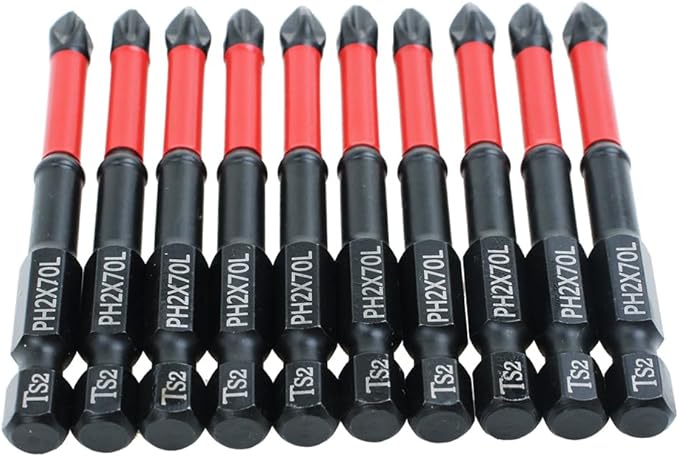 AUTOTOOLHOME 10 Pack Phillips PH2 Magnetic Anti Slip Screwdriver Bit Set 2-3/4" L TS2 Anti-Slip Long Drill Bits Impact Driver Bits