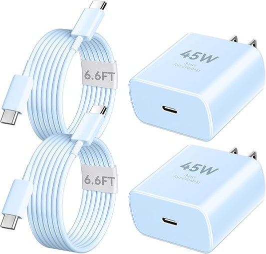 Phone 16 Pro Max Charger Fast Charging, 45W Super Fast USB C Charger Block with 6.6FT Long Charging Cord Cable for Phone 16 Pro Max/16 Pro/16/16 Plus,15 Pro Max/15 Pro/15,Android Phone-Blue