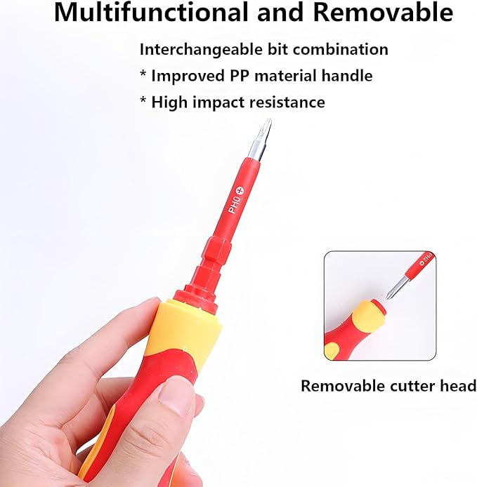 Insulated Screwdriver Set for Electricians – Ergonomic Handle, Magnetized Tips, Durable for Electrical Work, Receptacle & Outlet Screwdriver, Multi-Tool (5 in1)