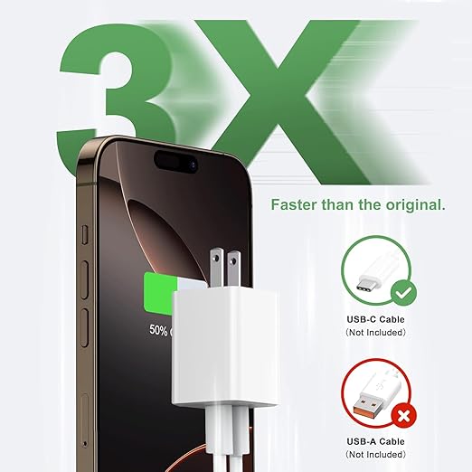 USB C 20W Wall Charger, 2 Pack Dual Port 40W PD 3.0 Type C Fast Charging Block, Durable Portable Charger for iPhone 11/12/13/14/15/16 Pro Max, iPad Pro, AirPods 4, for Apple Watch 10, Samsung Galaxy