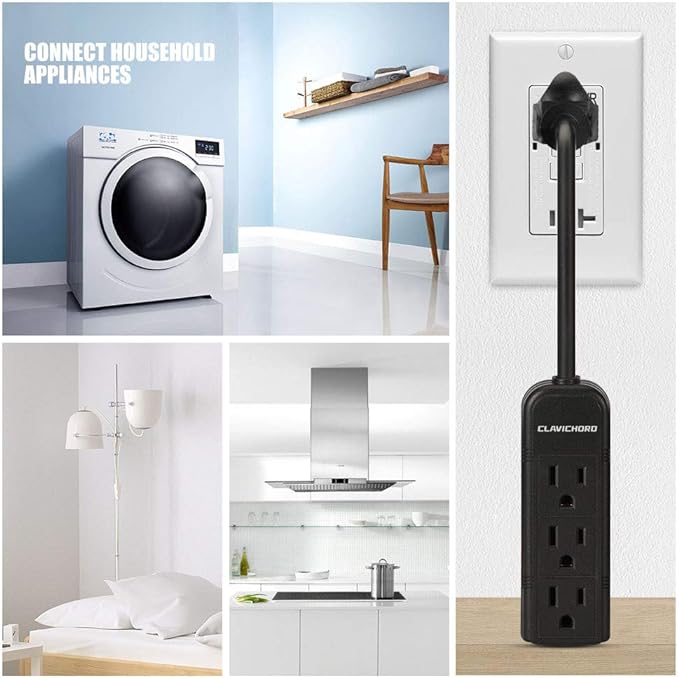 Power Strip with Flat Plug - 3 Ground Outlets 7 Inch Heavy Duty Braided Extension Cord Flat Plug Mountable Outlet Strip for Computer/Home/Office