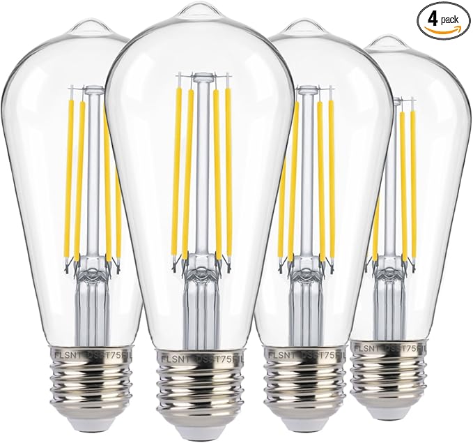 FLSNT Dusk to Dawn Outdoor Sensor ST19 LED Edison Bulb, 5000K Daylight, 8W (100W Eqv.), 1400LM,Vintage Filament E26 Base, Auto On/Off Photocell Automatic for Energy-Efficient Outdoor Lighting, 4 Pack