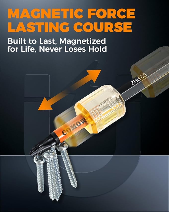 COMOWARE 12pcs Phillips Head Drill Bits #2, S2 Steel 1/4" Hex Bit Set, Anti Slip Screwdriver Bits, 1-6" Length, CNC Tip Magnetic Drill Bit, Impact Hex Bitss Sets For Electronic Devices Disassembly