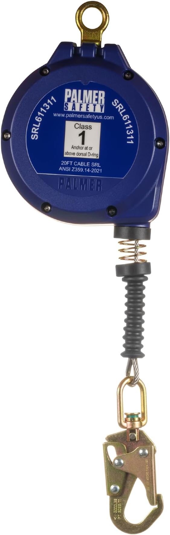Palmer Safety SRD 20 FT. Self Retracting Lifeline I ANSI Z359.14-2021 Class 1 I SRL Device Swivel Top Galvanized Cable w/Small Steel Snap Hook I Fall Arrest Safety Yoyo