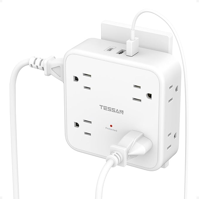 Multi Plug Outlet Extender, TESSAN Wall Surge Protector Plug Extender with 8 Sockets, Multiple Outlet Splitter with 3 USB Ports (1 USB C), Power Socket Expander with Switch for Home, Dorm, White