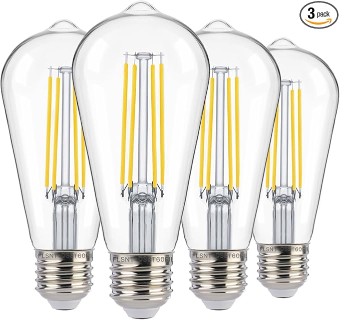 FLSNT Dusk to Dawn Outdoor Sensor ST19 LED Edison Bulb, 5000K Daylight, 7W (60W Eqv.), 800LM,Vintage Filament E26 Base, Auto On/Off Photocell Automatic for Energy-Efficient Outdoor Lighting, 4 Pack