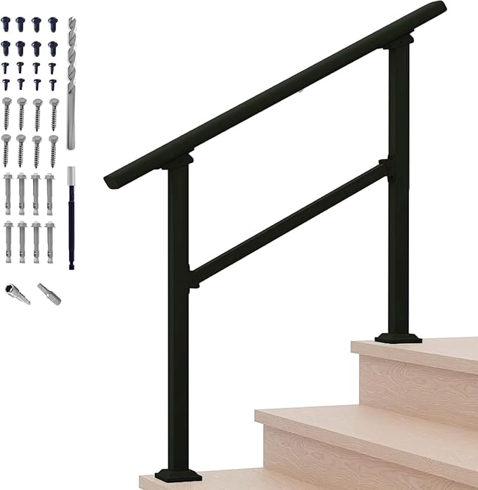 Hand Rails for Outdoor Steps,3 Step Stair Handrail & Indoor Stair Railing Kit，Black Railings for Outdoor Steps and Hand Rails for Seniors for Porch (3 Step)