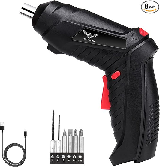 8 in 1 Electric Screwdriver, 3.6V Cordless Drill Screwdriver Rechargeable, 3.5N·m Max Torque Electric Screw Gun with 6 Accessory Kit, Micro USB, Front LED Light, Easy for Small Home Projects