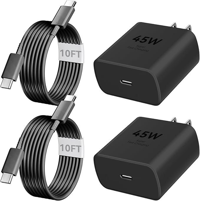 Phone 16 Pro Max Charger Fast Charging, 45W Super Fast USB C Charger Block with 10FT Long Charging Cord Cable for 16 Pro Max/16/16 Plus,15 Pro Max/15 Pro/15, Android Phone-Black