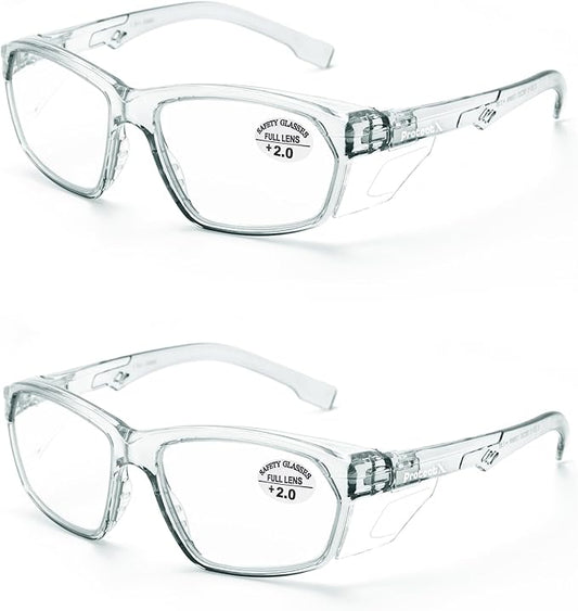 ProtectX Stylish Anti-Fog & Scratch-Resistant Safety Glasses With Readers, UV Protection Goggles, Anti-Impact Lightweight Glasses for Men＆Women Charcoal Reading 2.0-2 Pack