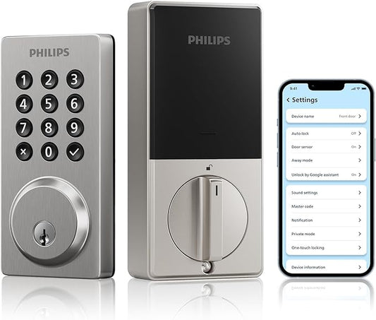 Philips WiFi Smart Lock, Smart Locks for Front Door, Keyless Entry Door Lock, Smart Lock Keypad Deadbolt, Buit-in WiFi, APP Remote Access, Auto Locking, Work with Alexa & Google Assistant