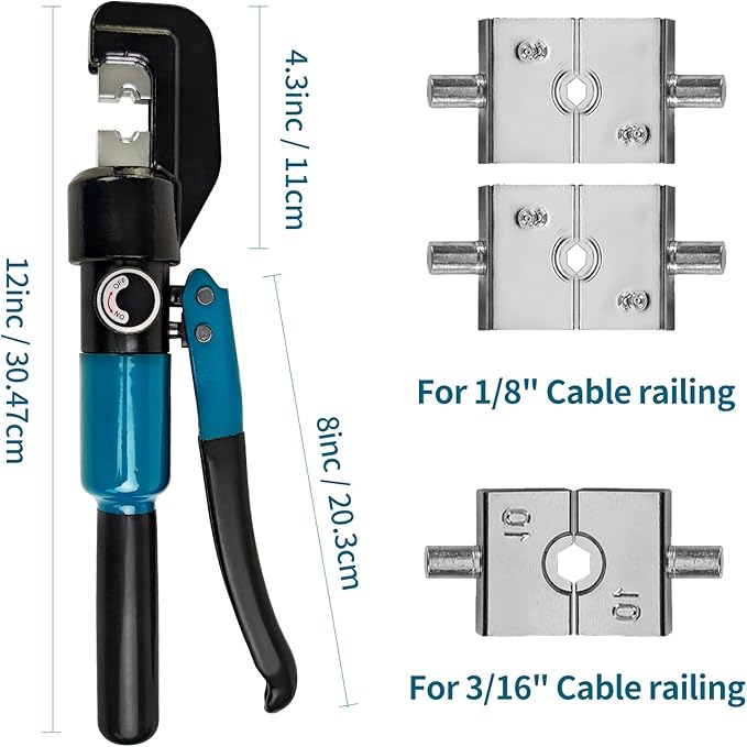 Hydraulic Crimping Tool - 1/8” Wire Rope Crimping Tool with 9 Die Sets (12 AWG to 2/0 AWG) for Battery/Welding Cables & Electrical Wires