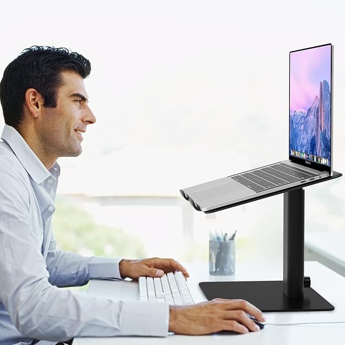 BESIGN LSX6 Computer Holder Stand, Ergonomic Adjustable Notebook Riser for Standing Work, Compatible with Air, Pro, Dell, HP, Lenovo More 10-14" Laptops, Black