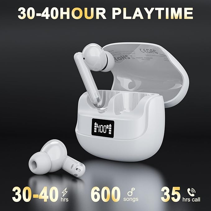Active Noise Canceling Wireless Earbuds，Big Bass Stereo Sound，4 Mic ENC AI Clear Calls With Low-latency For Phone&Pad&TV，40H Playtime LED Display，IPX5 Waterproof Earphones，Bluetooth 5.4 Earbuds