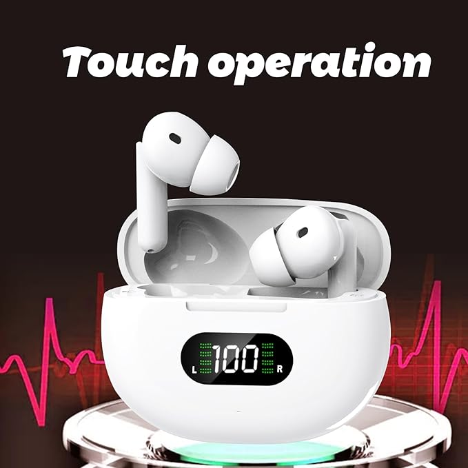 Wireless Earbuds, Bluetooth 5.4 Headphones with Deep Bass Stereo Sound, ENC Noise Cancelling Mic, IPX7 Waterproof In-Ear Earphones with LED Display, 48H Playtime, USB-C Charging for Android iOS Laptop