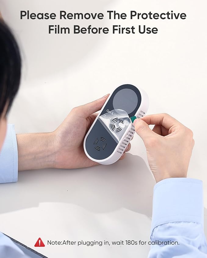 Carbon Monoxide Detectors & Natural Gas Detector, 4-in-1 Carbon Monoxide Detectors Plug in, Gas Leak Detector with Dual Alarms, Temperature & Humidity Sensor for Home, RV Essentials, Black, 3 Packs