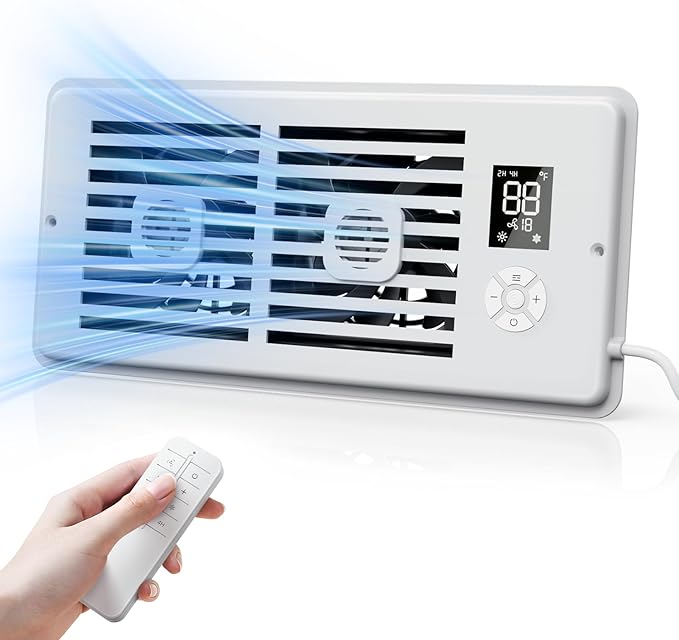 Ideashop Quiet Register Booster Fan Fits 4" x 10" Register Holes, Improves Heating & Cooling AC Vent Booster Fan, Smart Vent 10-Speed Adjustable with Thermostat & Remote Control, for Wall and Floor