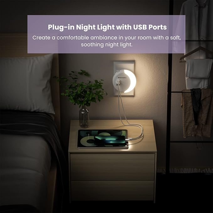 ROOTOMA Led Night Light Plug Into Wall, Dimmable Night Light for Kids with USB Wall Charger 3 Ports,Smart Dusk to Dawn Sensor Adjustable Brightness,for Bedroom, Bathroom, Stairs, Kitchen, Hallway