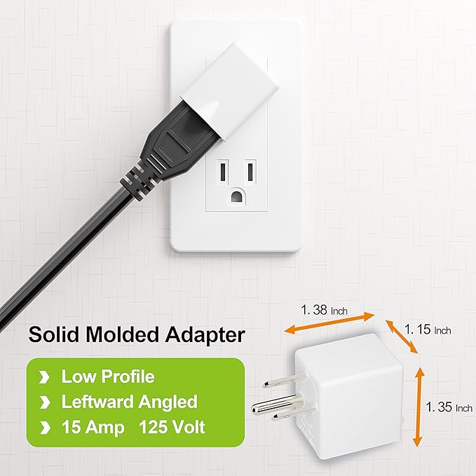 90 Degree Adaptor Left Angled Angle USA 3-Prong Male-Female Adapter,90 Degree Angled USA Male Female Power Adapter, 5-15P to 5-15R Direction Changer Space Save Adapter White PA-0170L45W